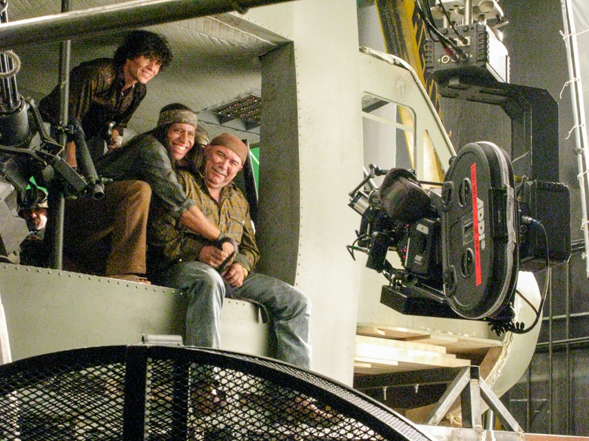 Candid shot of lead actors on the set. Lead actors of the movie Salvando al soldado Perez on set. Juan Femat Media.